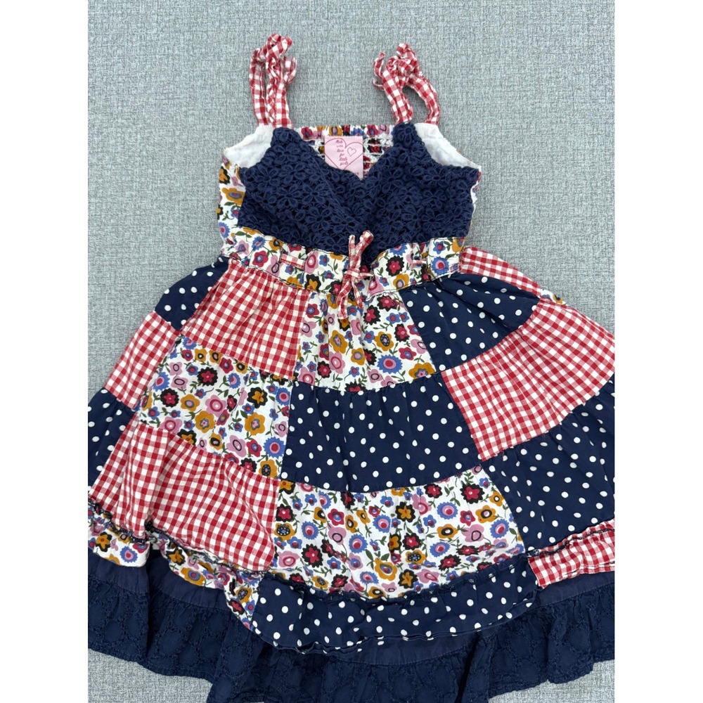 Cutey Couture Girls Patchwork Floral Gingham Dress 5/6 Red White Blue Cotton